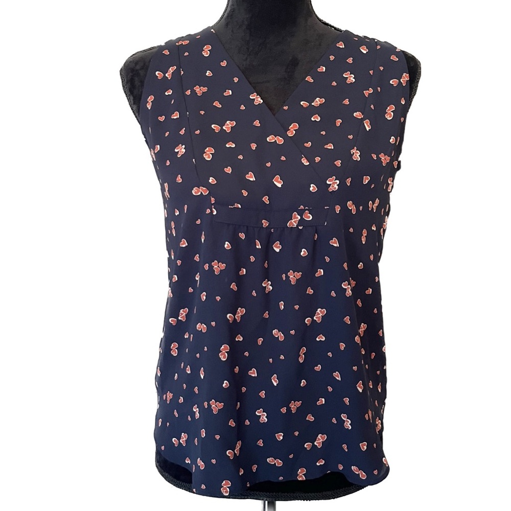 LOFT Outlet Size Petite XS Navy & Pink Sleeveless Heart Top Blouse